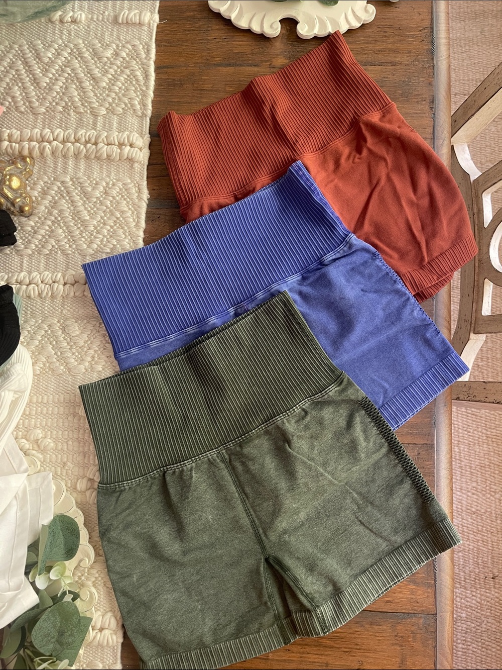 NWT- High-Waist Biker Shorts - Olive, Blue, Rust